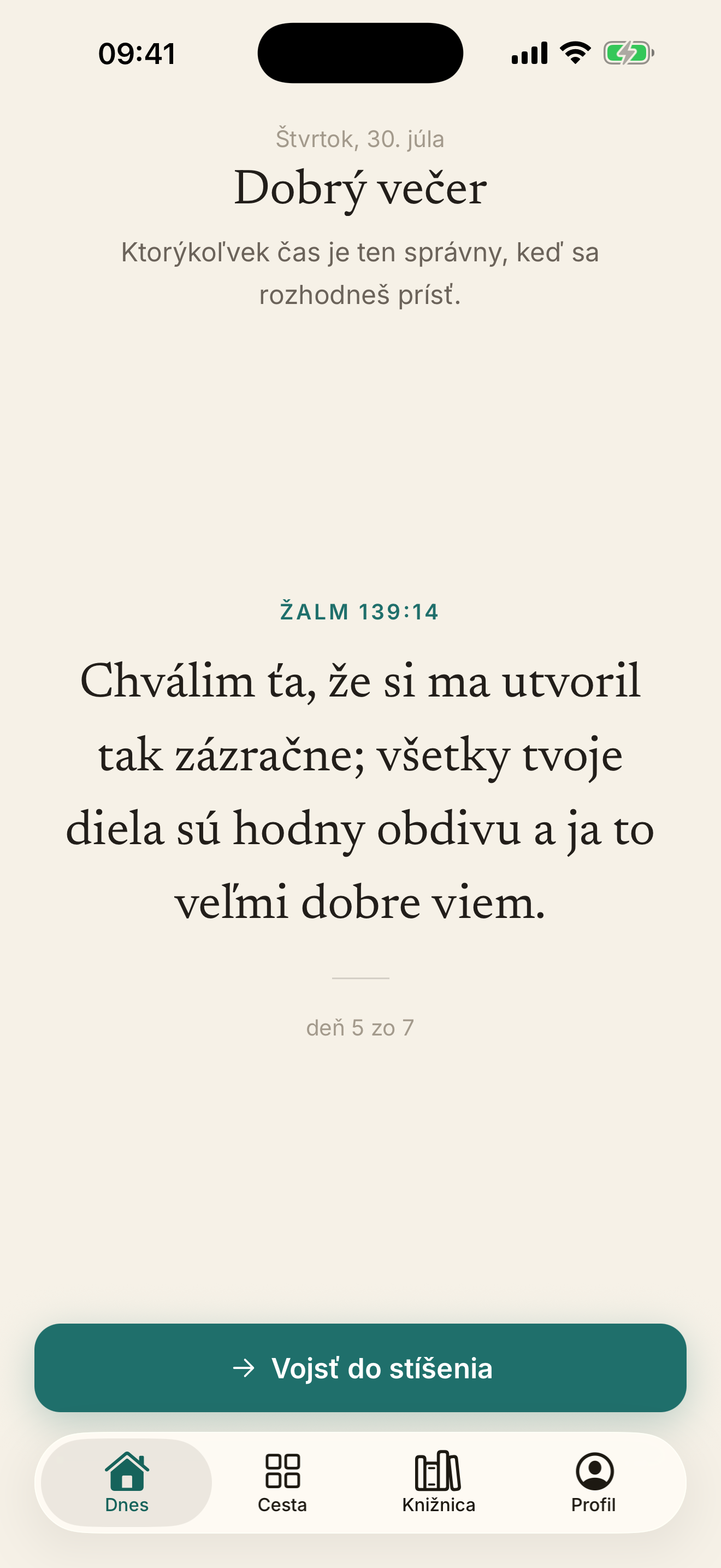 Obrazovka Dnes v aplikácii Werbum